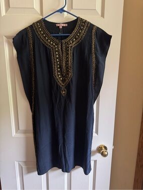 Calypso St. Barth Navy Shift Dress with Gold Stud Embellishment